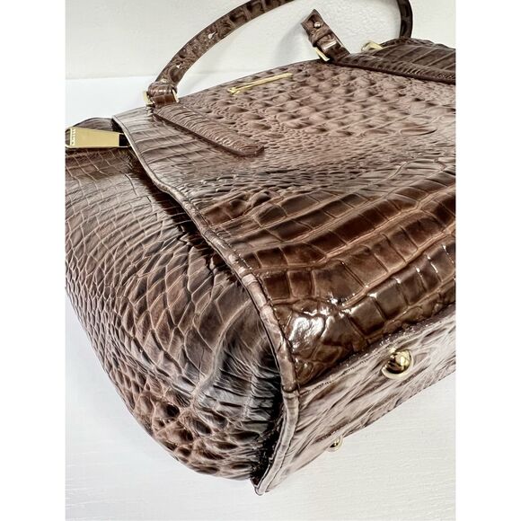 Brahmin Paris Toasted Barley Melbourne Leather Croc Shoulder Tote Purse Bag - Picture 13 of 13